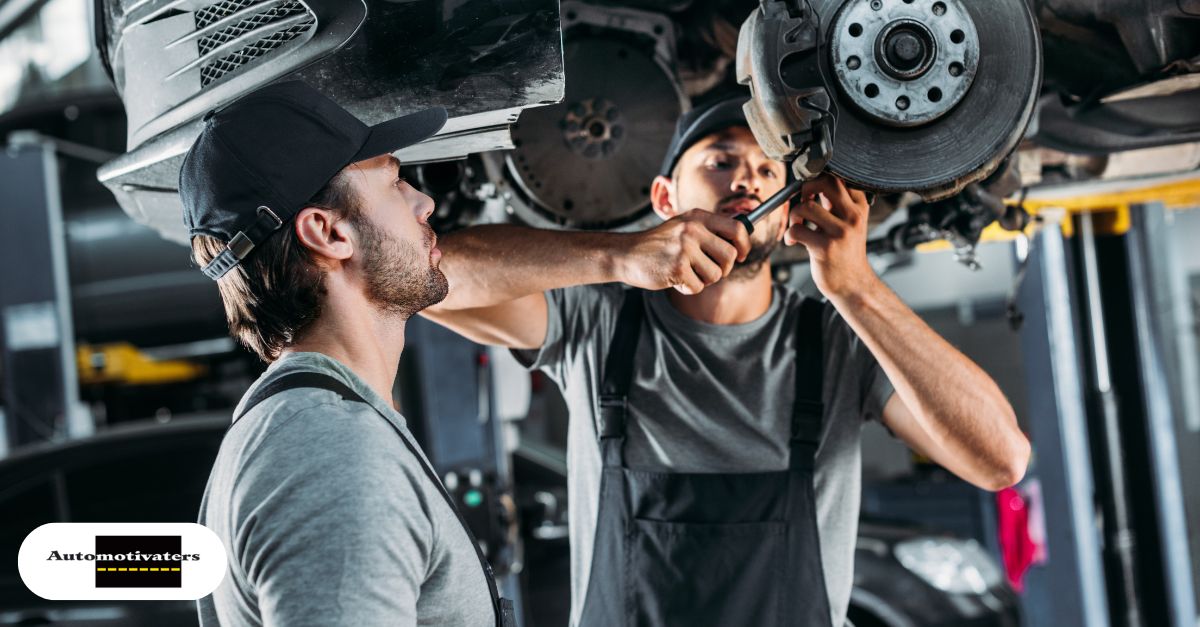 Service department team participating in a mock repair job