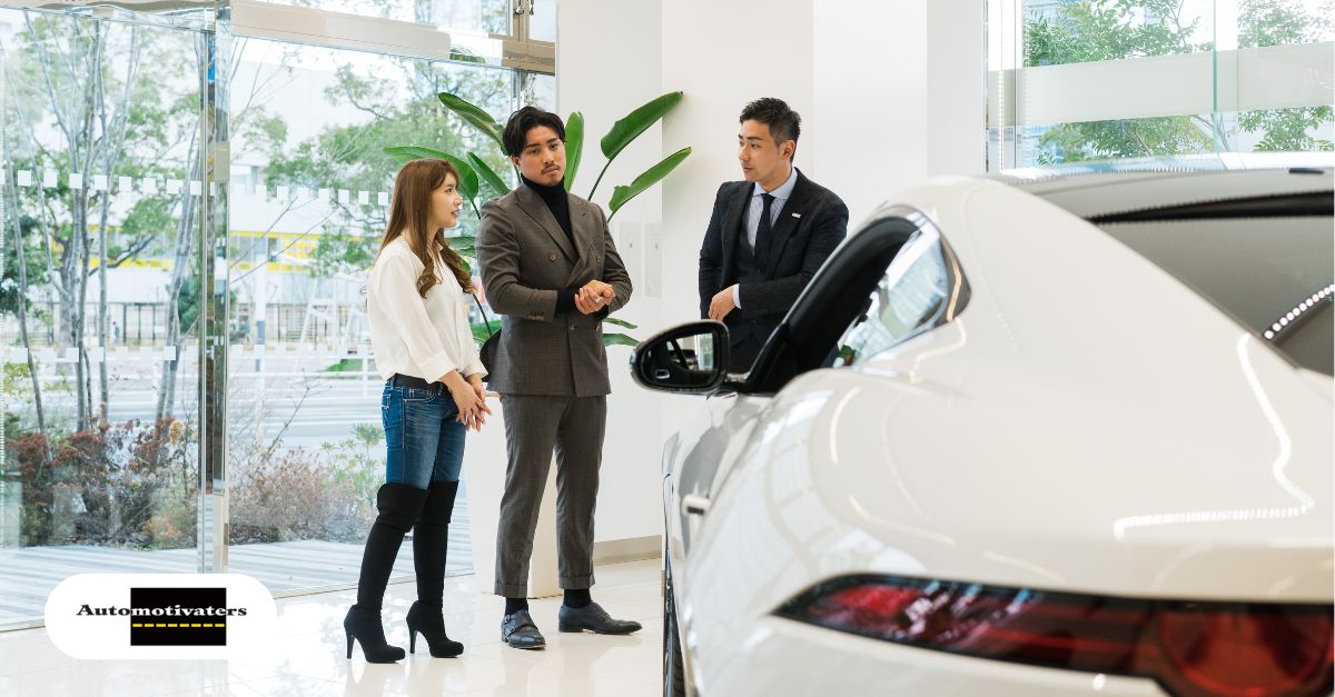 Calm dealership manager leading team